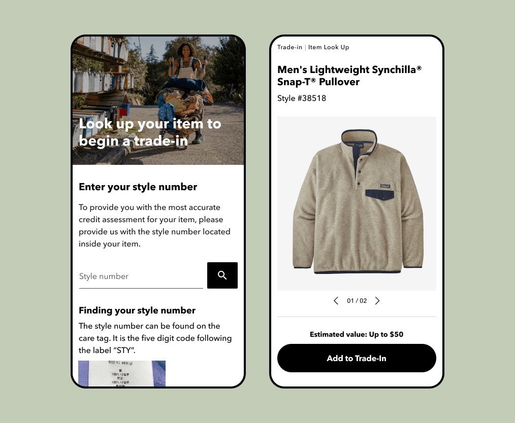 Style lookup step in the trade-in flow